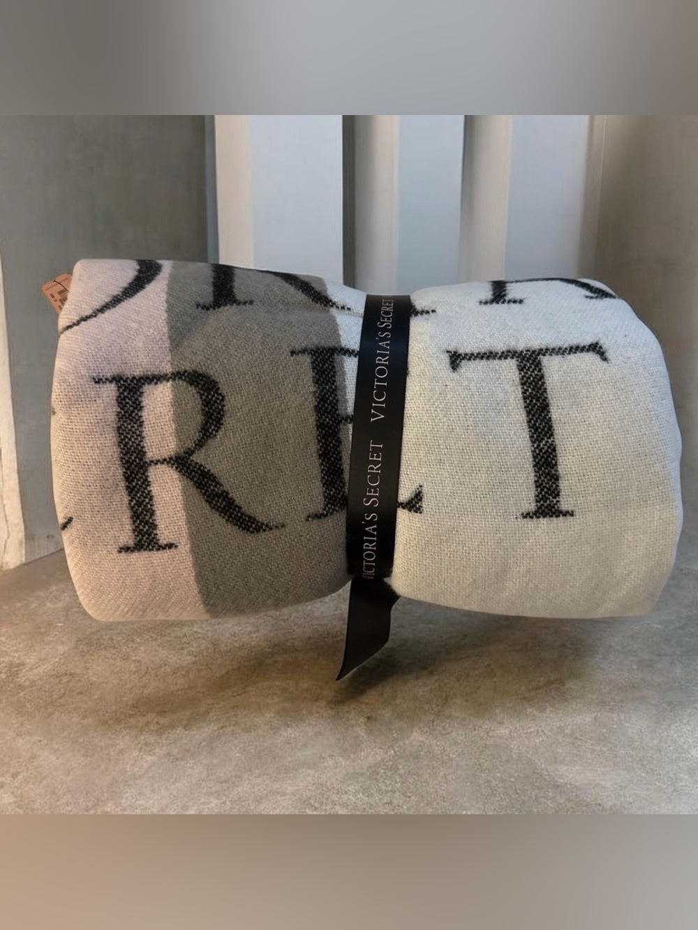 Victoria's Secret Gray & White Logo Knit Throw